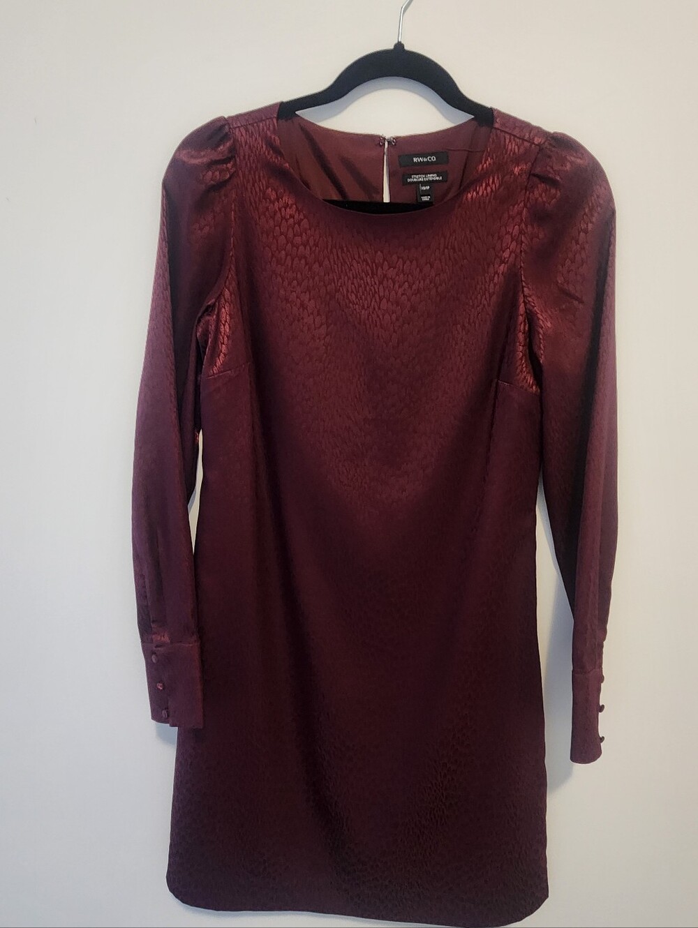 RW&CO. Deep Wine Long Sleeve Shift Dress